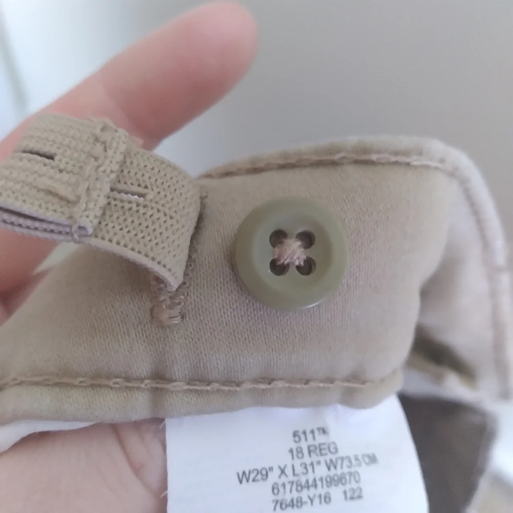 Levi's Men's 511 Slim Khaki Tan Adjustable Waist Casual Pants Size 29 x 31 - Picture 10 of 14